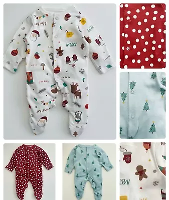 Baby Christmas Sleepsuit Nutmeg Cotton Xmas Festive Pjs Outfit Grow Girls Boys • £3.95