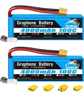 YOWOO 2 Pack Graphene Battery 3S 4000mAh 100C 11.1V Lipo Battery With XT60 • £69.99