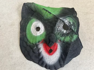 Vintage Halloween Hand Painted Guaze/cloth Green Black Mask Owl Face Novlety • $9.99