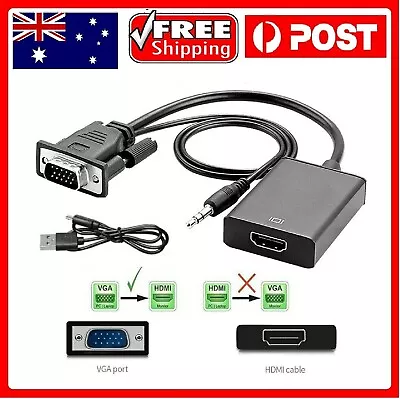 New VGA Male To HDMI Female Converter Adapter 1080P Stereo Audio Video Output AU • $15.49