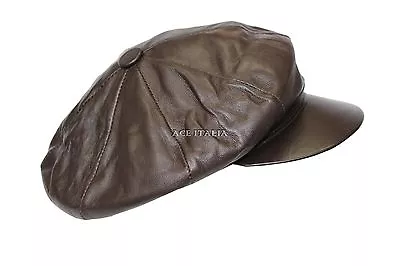 Victorian Peaky Blinders Dark Brown Real Leather Cap Men Baker News Boy Gatsby • £23.99