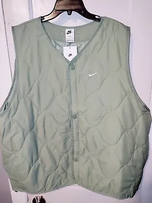 Nike Men's Green Vest Jacket Therma-Fit Button Woven Insulated Green Size XL  • $75