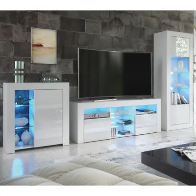 £89.90 • Buy Living Room Set Matt Body & Gloss Doors TV Unit Display Cabinet  With Free LED 