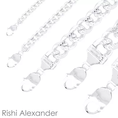 $129.99 • Buy Real 925 Sterling Silver Mens Diamond Cut Curb Cuban Chain Bracelet Or Necklace