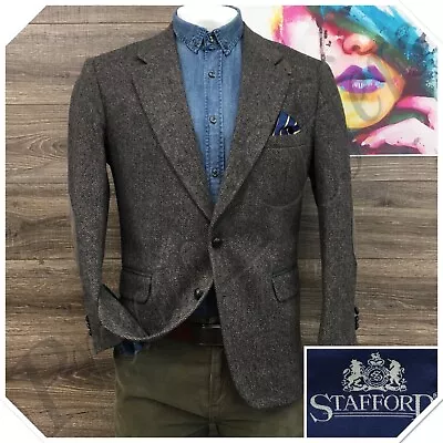 Vintage Stafford Mens Tweed Blazer Sport Coat Casual Jacket Size 42S Wool Suit • $79.95