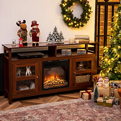 Costway 58  TV Stand Entertainment Console Center W/ 2 Cabinets 65  Walnut • $209.99