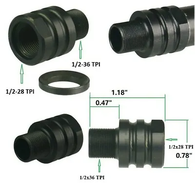 Black Steel Muzzle Thread Adapter To Convert 1/2x28 TPI To 1/2x36 TPI • $15.08