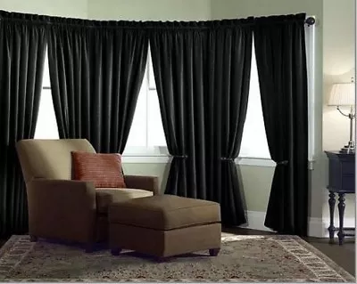 Velvet Curtain Panel Drape 5W X 7H Black Home Theater Energy Efficient Curtain • $39.99