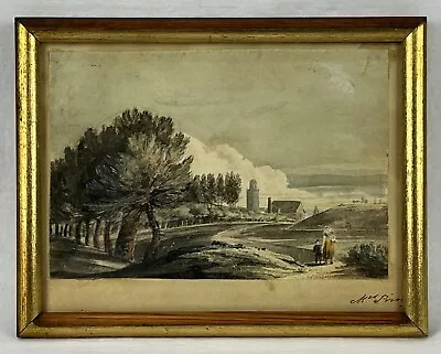 Small Vintage Watercolor Painting Farm Landscape Signed • $35