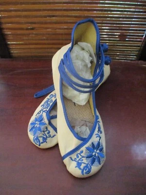 £4.99 • Buy Ladies Chinese Oriental Style Blue Flower Embroidered Pair Of Shoes Size 7  NEW