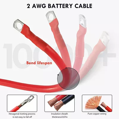 2AWG 2inch Gauge Battery Cable Set With 3/8inch Lugs Durable Battery Power ChlTv • $29.19