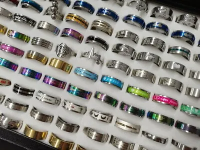 $9.46 • Buy Wholesale Lot 100pcs Mixed Ring Men's Women's Fashion Stainless Steel Band Rings