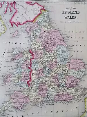 England & Wales United Kingdom 1860 Mitchell Hand Colored Map • $44