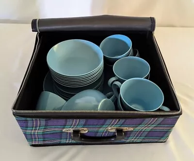 Vintage 28 Pc Picnic Dishes Set With Fabric Zippered Carrying Case • $25