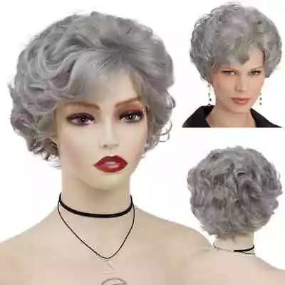 Synthetic Ombre Gray Curly Wig For Women Short Mommy Wig Dorothy Golden Girl Wig • $28.94