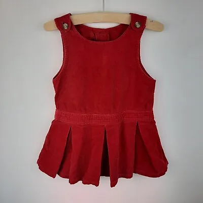 £3.99 • Buy Vintage Baby Girl 12-18 Months Red Christmas Pinafore Dress Corduroy Retro