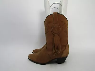 Oak Tree Farms Womens Size 7 M Brown Leather Fringe Cowboy Western Boots • $38.94