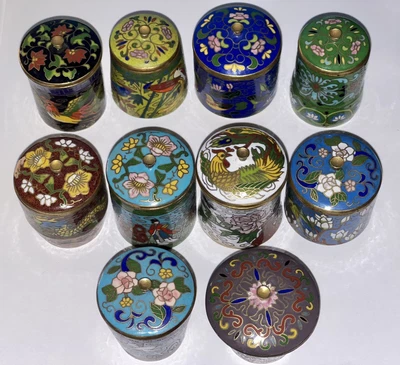 £50 • Buy Antique Original Handmade Chinese Cloisonné Enamelware Miniature Full Set Of 10