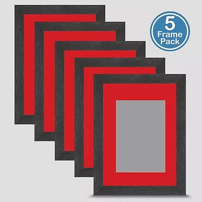 Photo Frame Grey 7x5 Inch Multi Pack X5 Incl Bright Red Mount 5x3.5 Print Art • £41