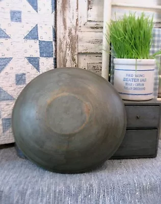 Antique Wood Dough Bowl W Rim Blue Spruce Milk Paint 12-3/4  • $85