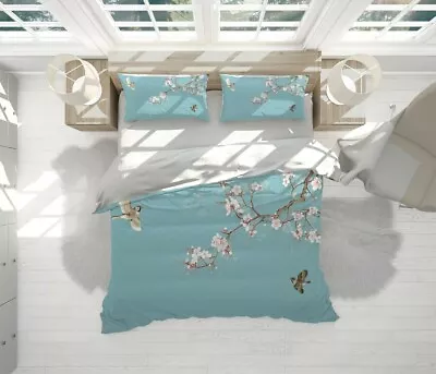 Cherry Blossoms Chinoiserie Blue Quilt Cover Double Bed Single Queen King Size • $16.09