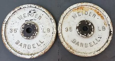 Pair Of Vintage Weider Barbell 35lb Standard Size Weight Plates Cast Iron RARE • $250