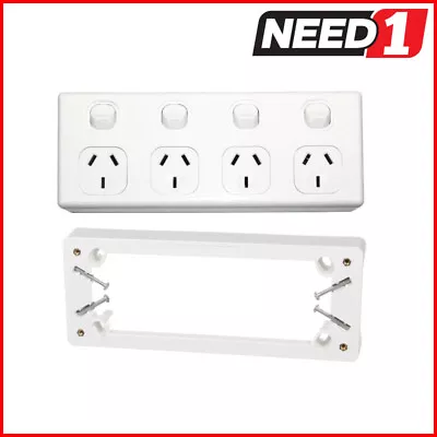 3A AU Quad PowerPoint 10A 250v & Mounting Block To Suit 4 Gang GPO Socket Outlet • $24.95