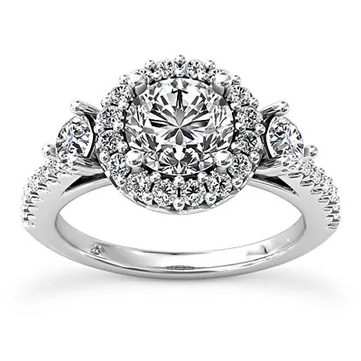£6217.45 • Buy Halo 3 Stone 2.39 Carat SI1/F Round Diamond Engagement Ring White Gold Treated