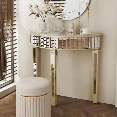 FATIVO Elegant Half-Moon Mirrored Console Table Porch Entryway Foyer Side Table • £169.90