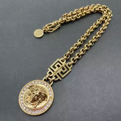 Versace Necklace Medusa Greka Circle Rhinestone Colo Gold Men's Authentic • $439.99