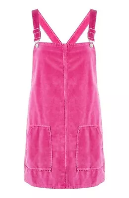 TOPSHOP Fuchsia Pink Cotton Velvet Pinafore/Dungaree Dress Size 12 • £15.95