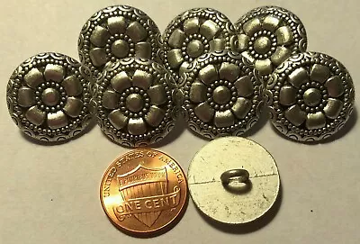 $7.49 • Buy 8 Slight Dome Silver Tone Metal Shank Buttons Just Over 3/4  20mm Flower 9563
