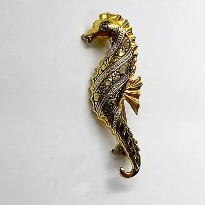 Vintage Seahorse Brooch Pin Damascene Animal Ocean Sea Figural  • $22