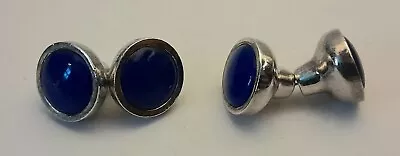 A Pair Of Vintage Silver Double Lapis Lazuli Cufflinks 99p N/R • $3.95