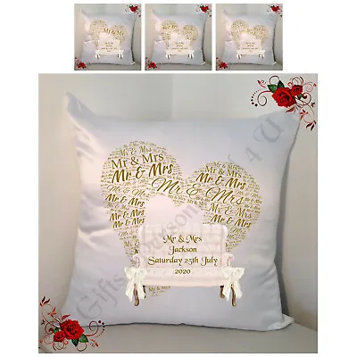 Personalised 18  Cushion  Wedding Gift  Mr & Mr / Mr & Mrs / Mrs & Mrs - Style 3 • £16.99