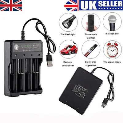 4 Slots Li-ion Battery Batteries Charger Rechargeable For 4x 3.7V UK • £7.28
