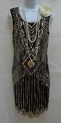 1920's Style Gatsby Vintage Look Charleston Sequin Beaded Flapper Dress Size 14 • £29.99