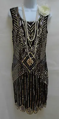 1920's Style Gatsby Vintage Look Charleston Sequin Beaded Flapper Dress Size 16 • £29.99