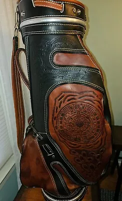 Vintage Mexican Genuine Leather Aztec Indian Mayan Golf Bag Tooled Mexico Golfer • $550