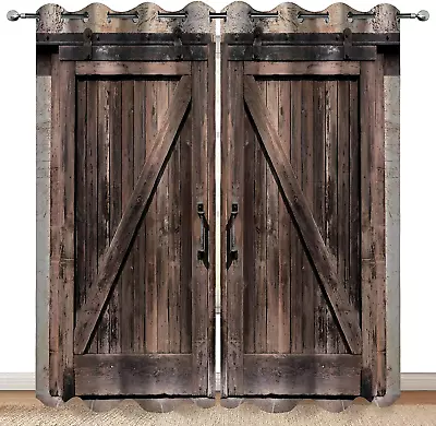 Rustic Wood Barn Door Blackout Curtains Vintage Brown Wooden Barn Door Farmhouse • $48.89