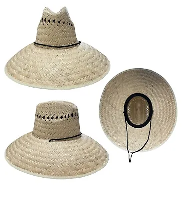 Men's Summer Hat Straw Sun Lifeguard Beach Pescador Hat Wide Brim One Size • $21.99