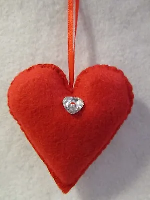 £2.89 • Buy Handmade 1 X  Felt Red Heart/ Diamante Button  Hanging Dec Valentines/mum's Day