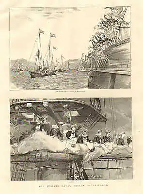 Royal Yacht Passing A Man O War Jubilee Review At Spithead 1887 Antique Print • $21.60