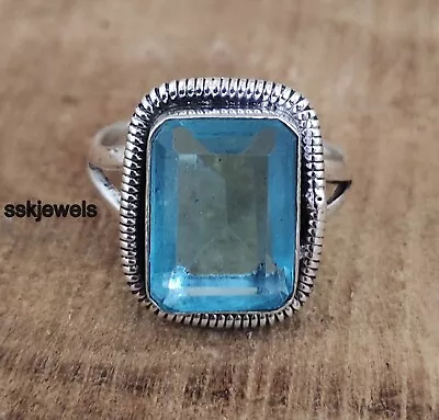 $2.99 • Buy Solid 925 Silver Handmade Blue Topaz Gemstone  Women Dainty Ring All Size K140