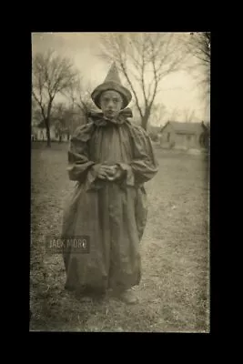 $192.21 • Buy Creepy Kid Circus Clown Antique 1910s Halloween Costume RPPC Photo Black & White