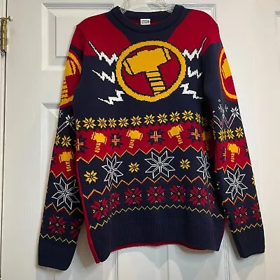 Marvel Medium Thor Hammer (Ugly) Christmas Sweater Jumper Pullover Red Unisex • $32.99