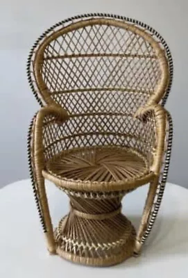 Vintage 1980’s Mini 42cm Woven Cane Wicker Peacock Chair Doll Teddy Planter A137 • $45