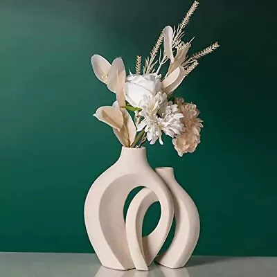 Off White Hollow Ceramic Vase Set Of 2 Round Modern Vase For Nordic Minimali... • $35.83