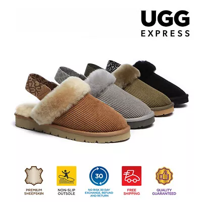 EVERAU® UGG Slippers Women Sheepskin Wool Removable Strap Slingback Corduroy • $75