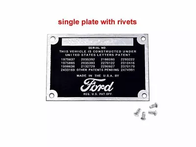 Ford Data Plate Aluminium Acid Aching (single Plate With Rivets) • $8.50